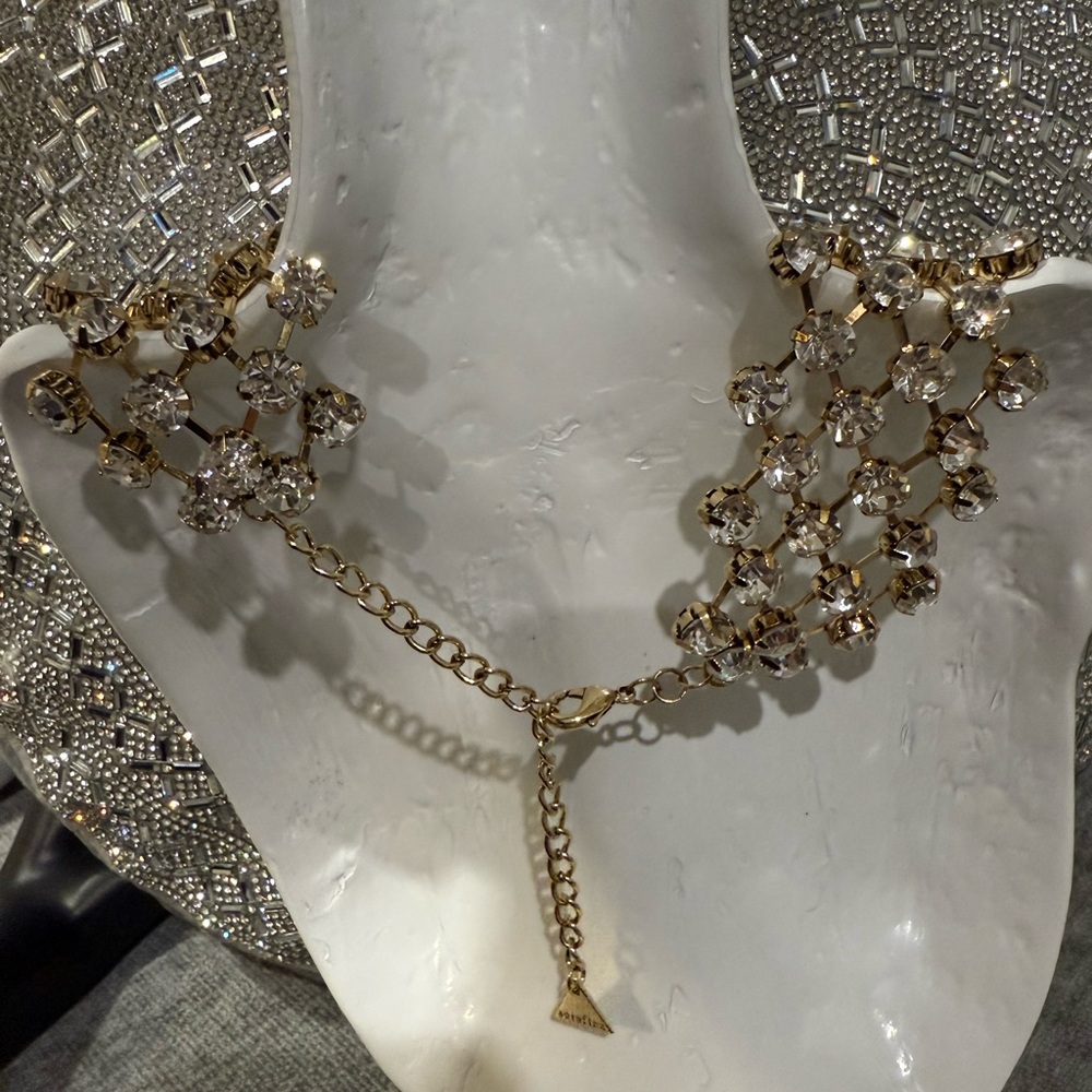 Anthropologie Elegant Gold and Crystal Collar Statement Necklace - Picture 8 of 9